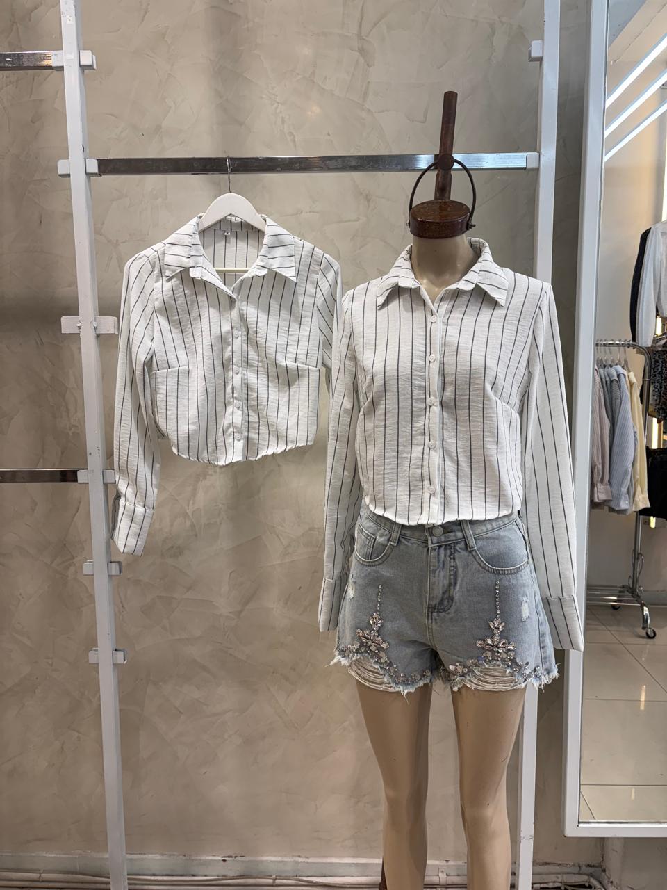 Camisa crop (Lino rayado)