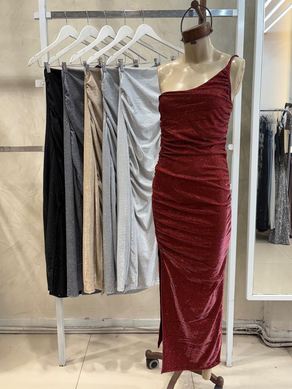 Vestido un hombro fruncido (Glitter)