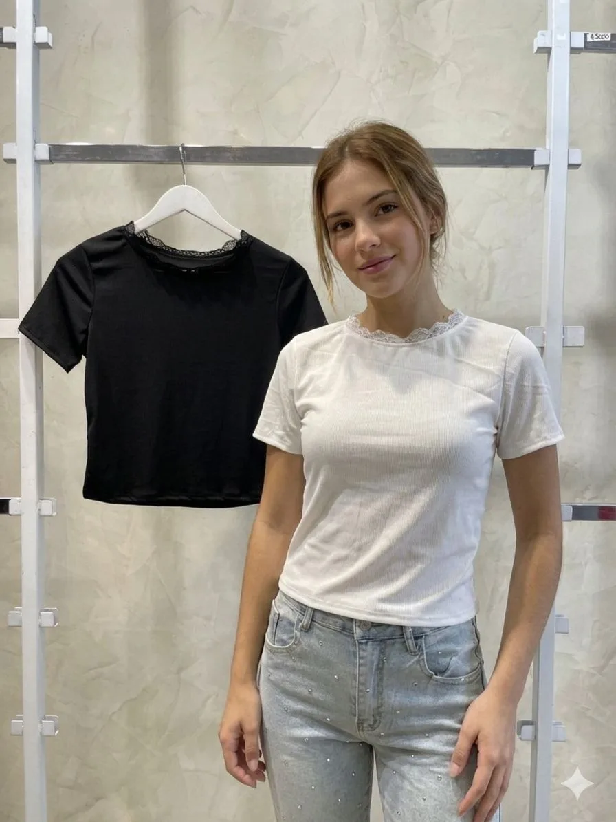 Remera Cuello Redondo c/Puntilla (Morley)