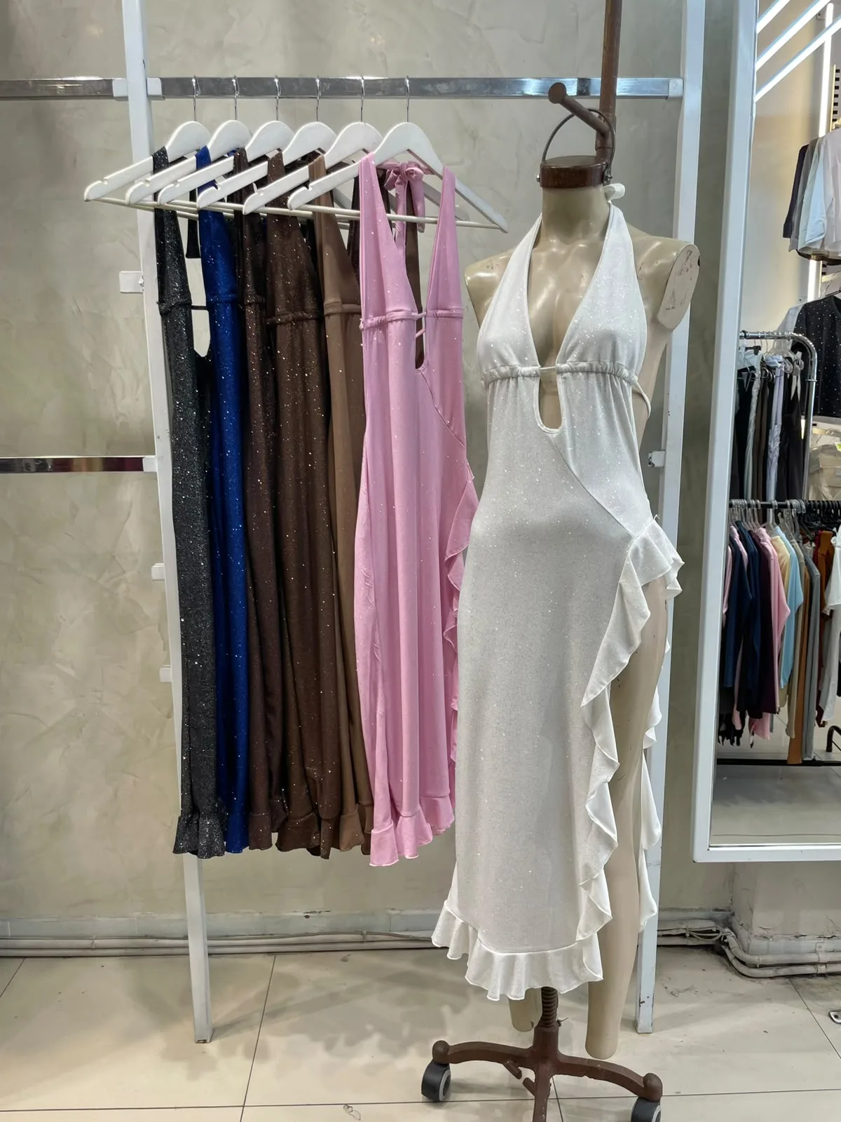 Vestido Largo Volados (brillo)