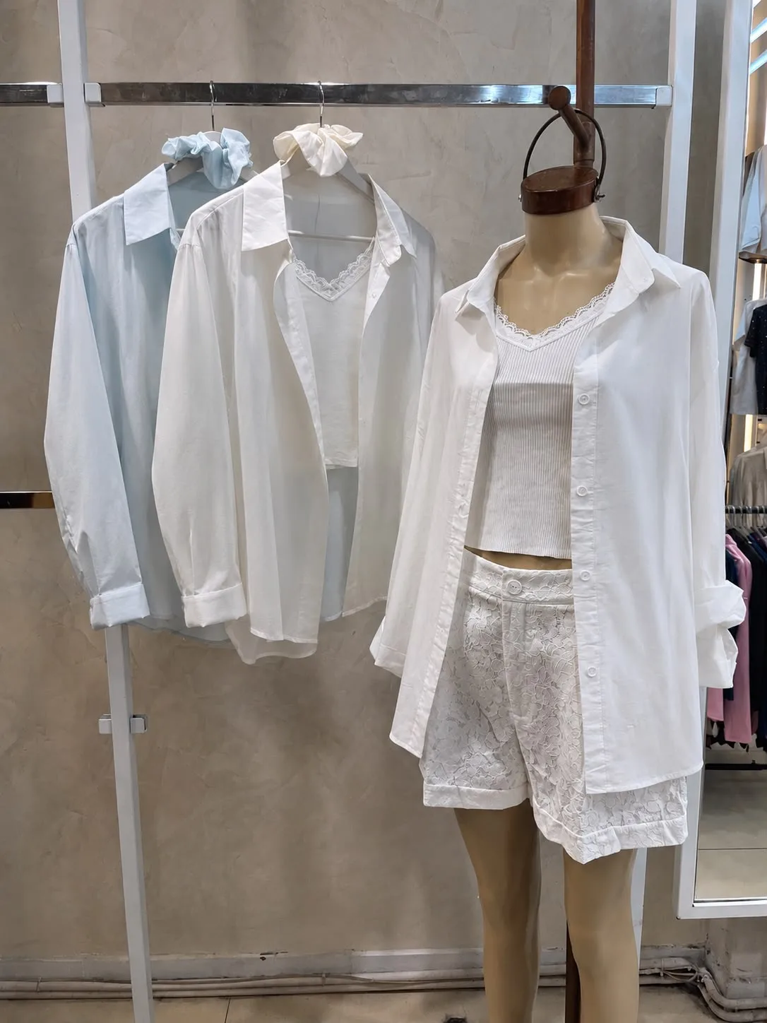 Conjunto Camisa + Top bretel c/ puntilla (importado)