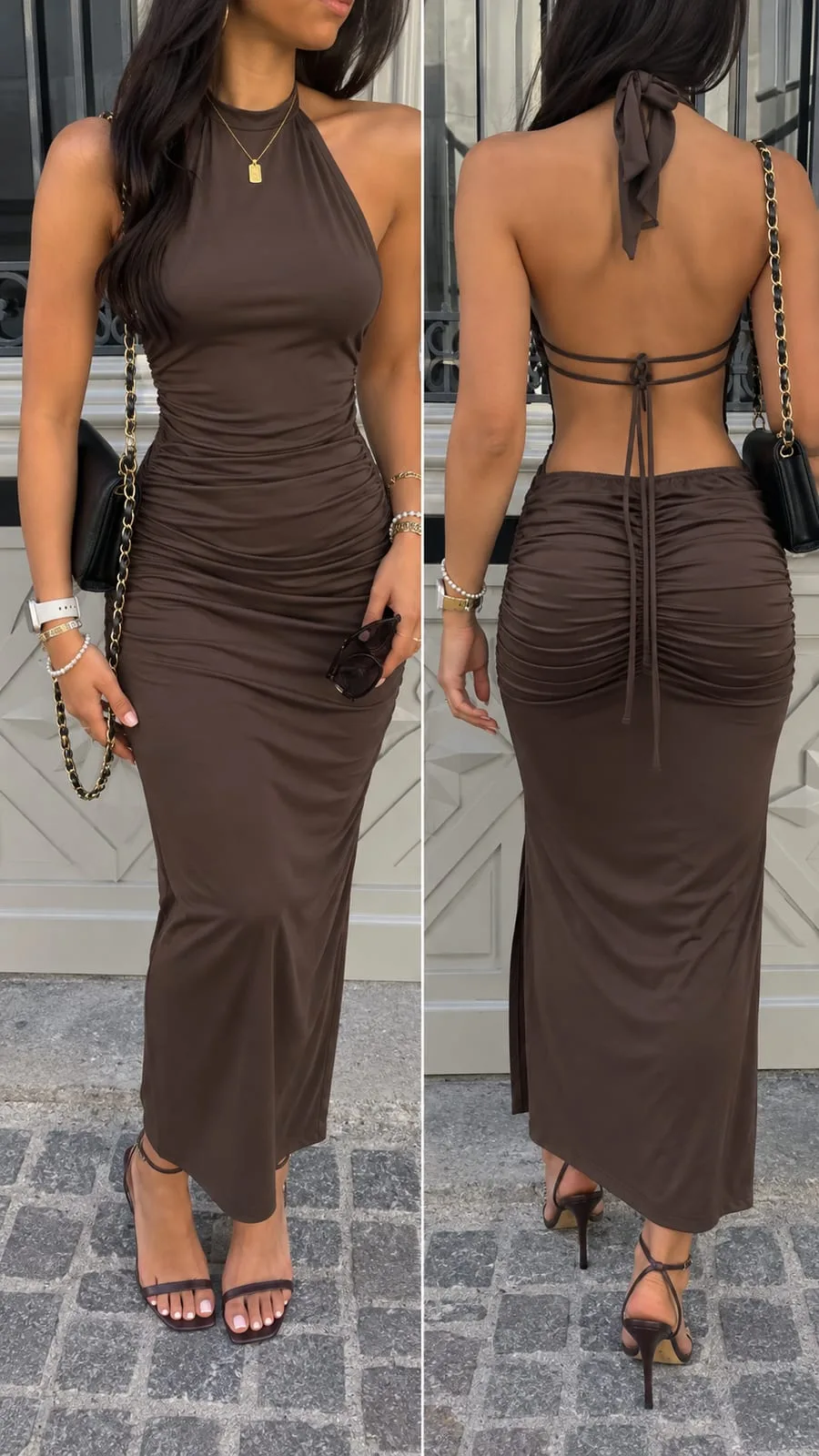 Vestido Largo c/ Frunce (microfibra)