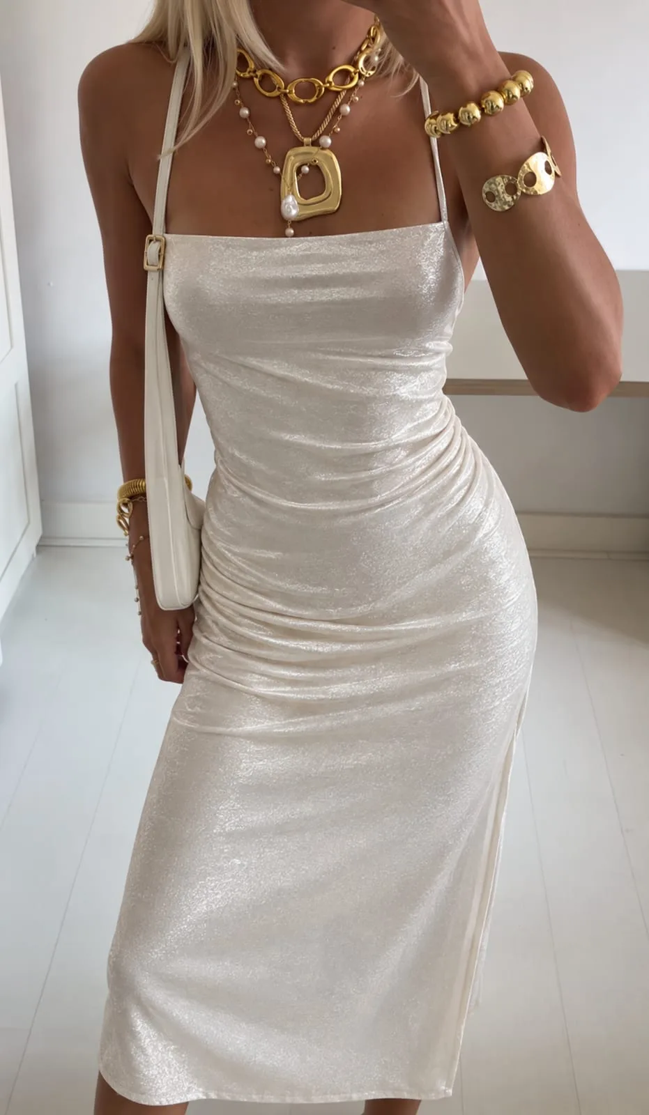 Vestido recto fruncido (Brillo)