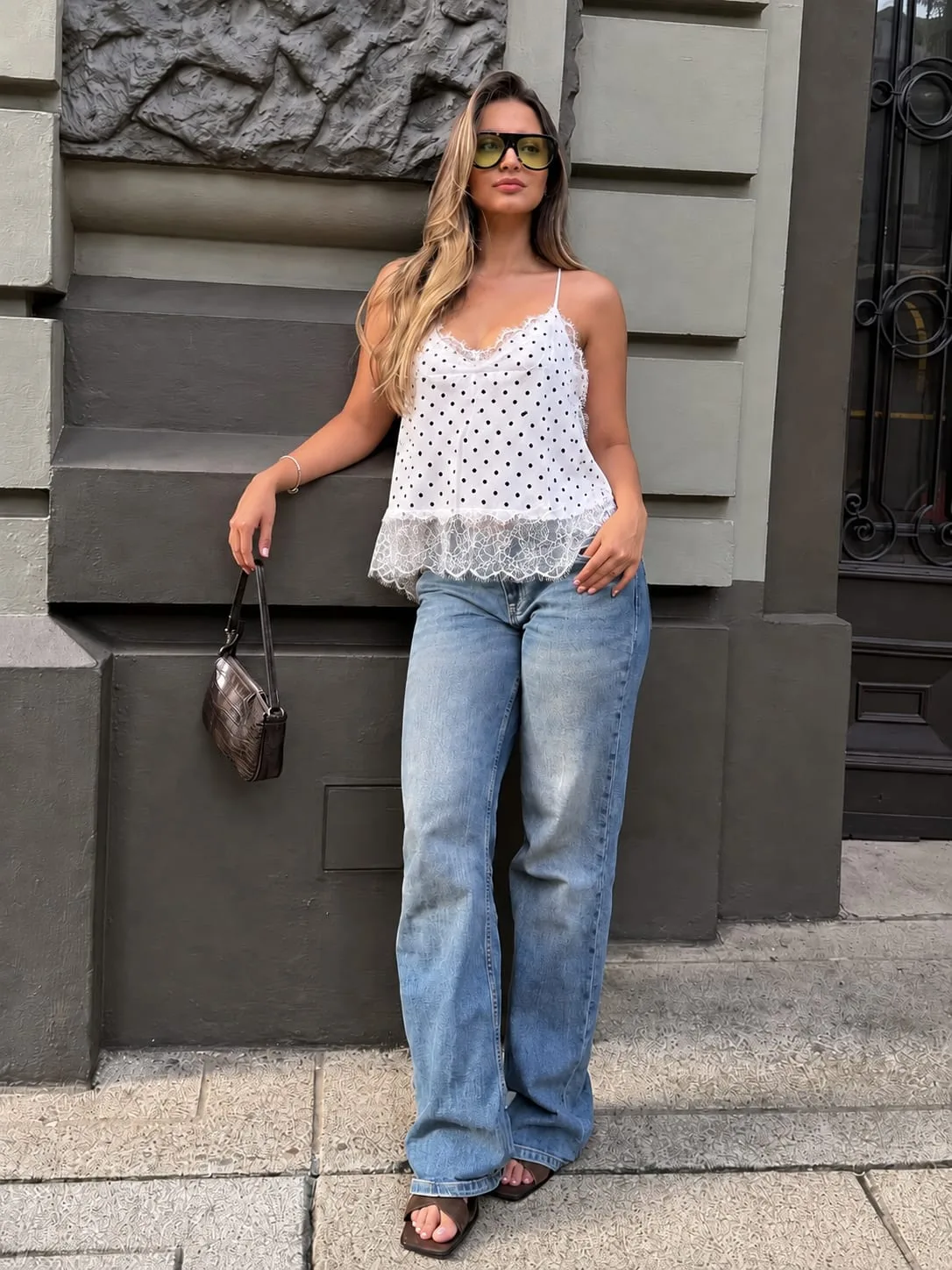 Musculosa Lunares c/ Puntilla (importado)